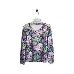 Lulumari women Long sleeve floral and beaded with gold accents size Large blouse